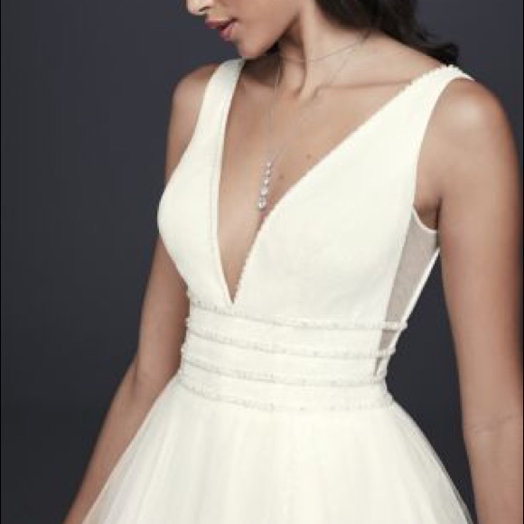 Plunging Sequin Tulle Ball Gown Wedding Dress - Picture 3 of 5